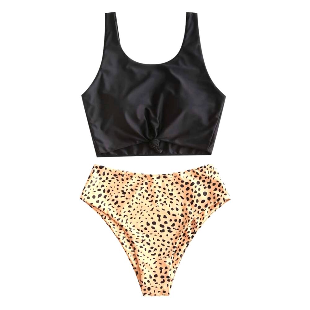 New‎ Cheetah Print Swimsuit High Waist Black Orange Gold 893 Womens Size L